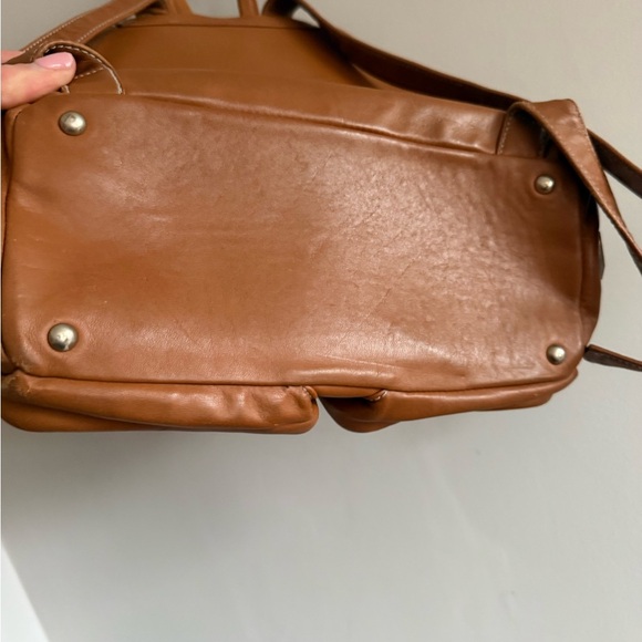 Perlina Cognac Brown Leather Backpack Drawstring  Bag Vintage Made in Korea main image 8